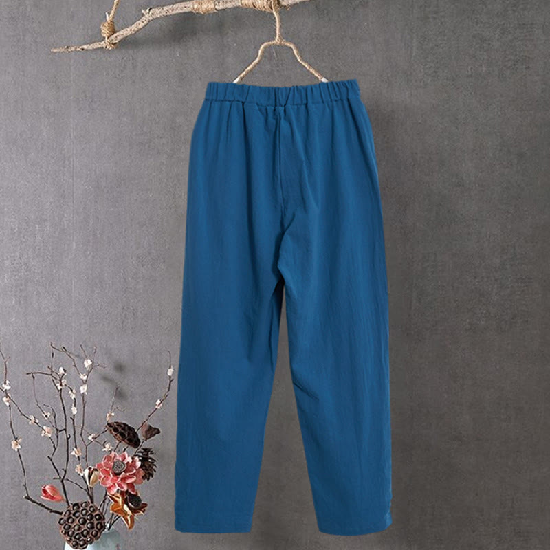 Tactile Cotton Linen Tapered Meditation Pants with Elastic Waist