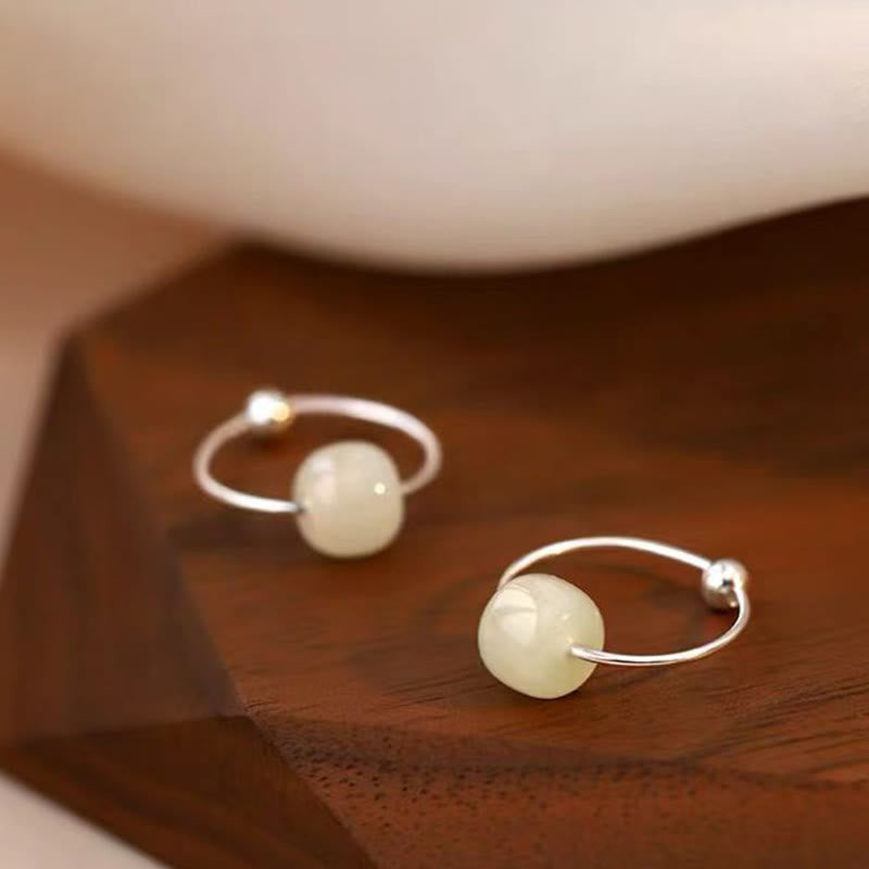 925 Sterling Silver Hetian Jade Bead Luck Earrings