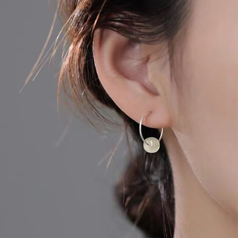 925 Sterling Silver Hetian Jade Bead Luck Earrings