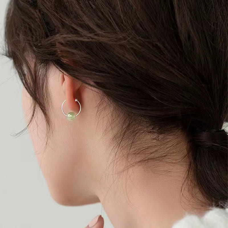 925 Sterling Silver Hetian Jade Bead Luck Earrings