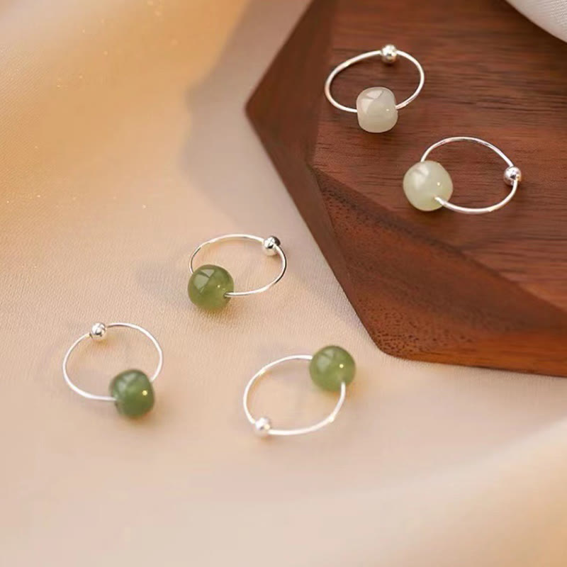 925 Sterling Silver Hetian Jade Bead Luck Earrings