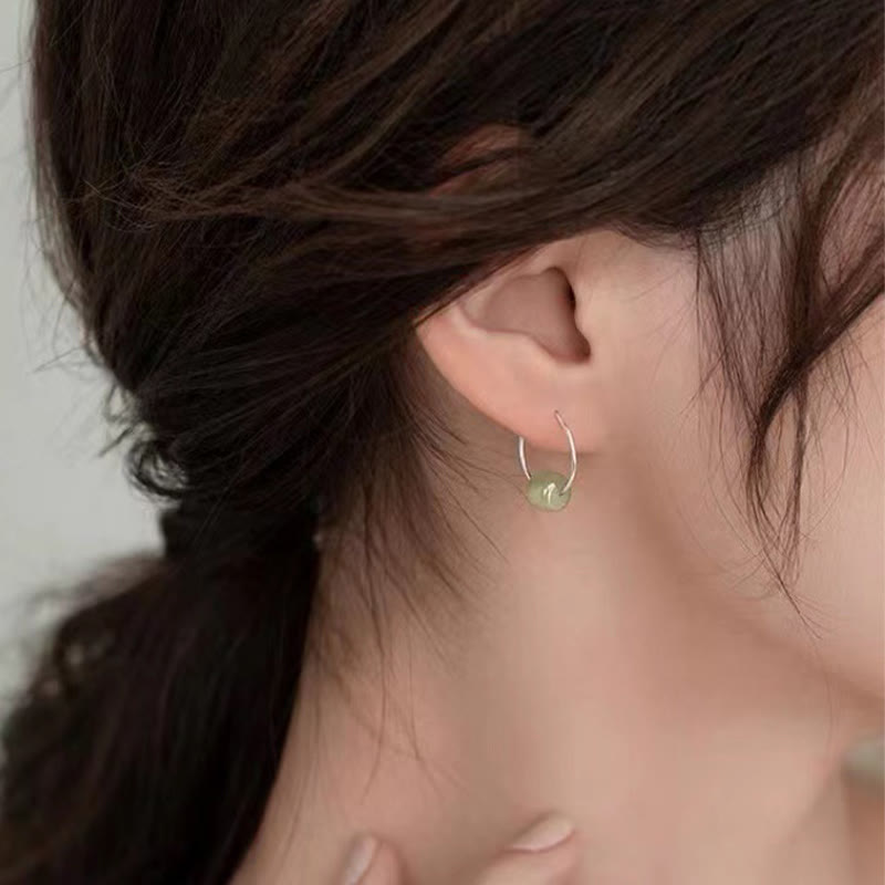 925 Sterling Silver Hetian Jade Bead Luck Earrings
