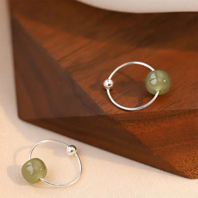 925 Sterling Silver Hetian Jade Bead Luck Earrings