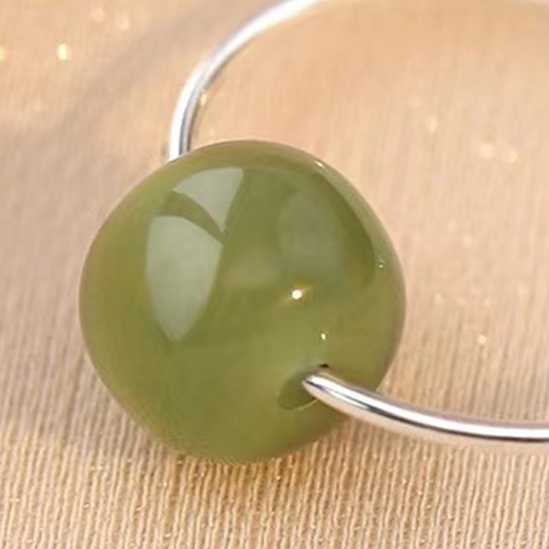 925 Sterling Silver Hetian Jade Bead Luck Earrings
