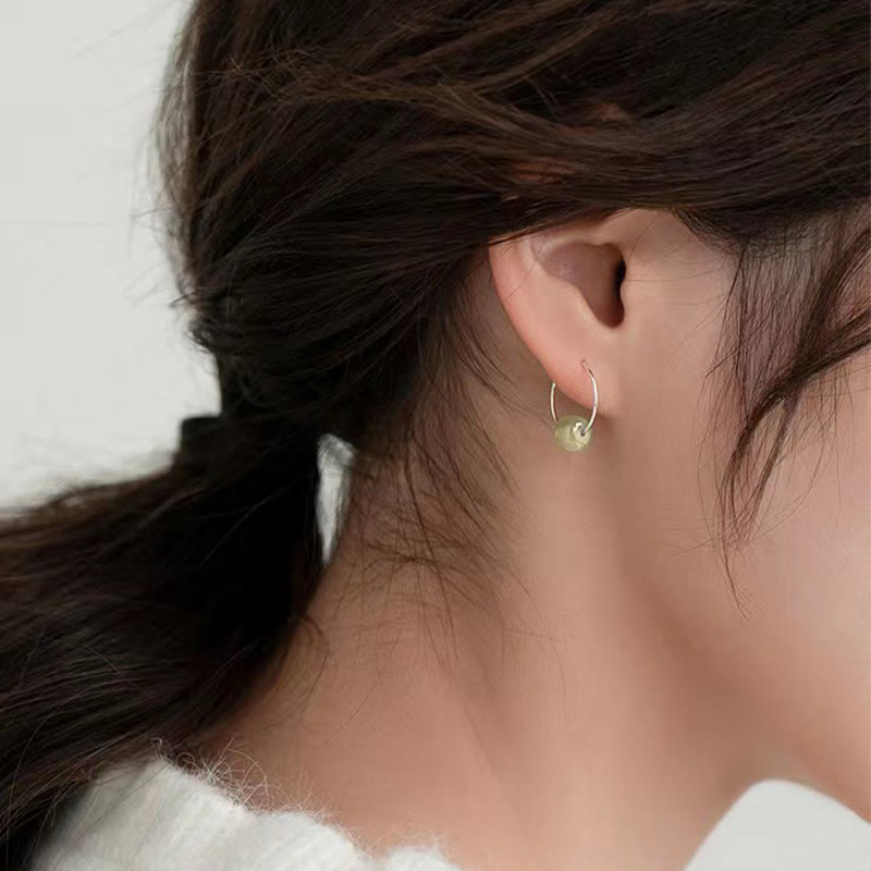 925 Sterling Silver Hetian Jade Bead Luck Earrings