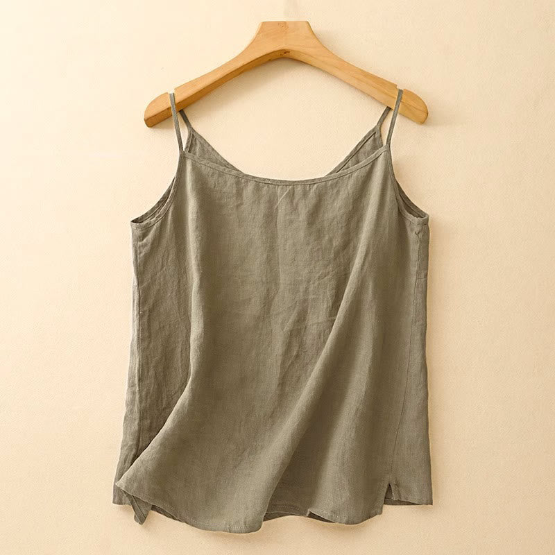 Ethnic Embroidery Asymmetrical Design Women's Cotton Linen Sleeveless Vest