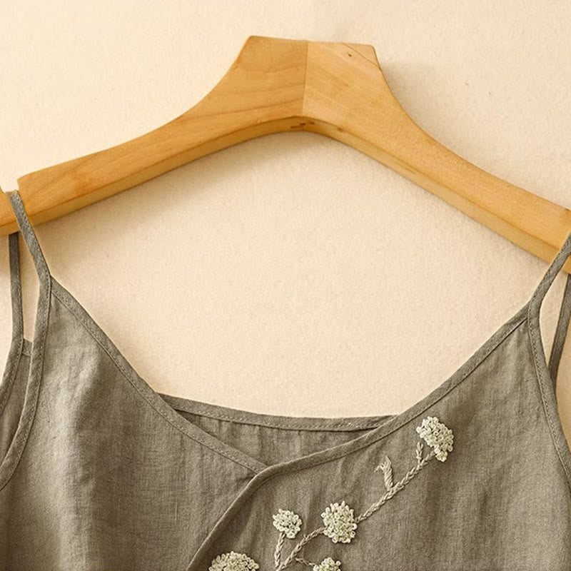 Ethnic Embroidery Asymmetrical Design Women's Cotton Linen Sleeveless Vest