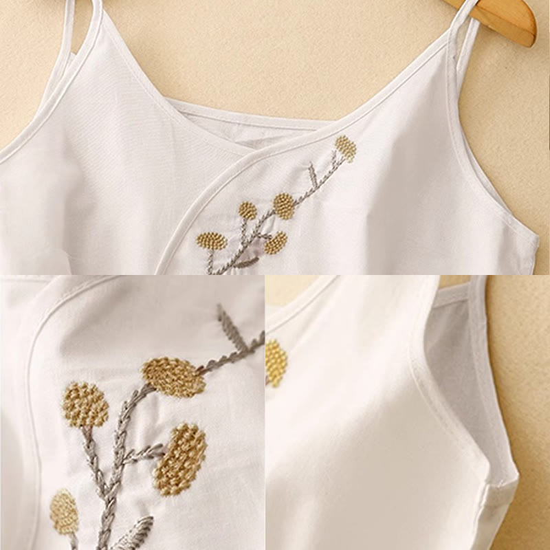 Ethnic Embroidery Asymmetrical Design Women's Cotton Linen Sleeveless Vest