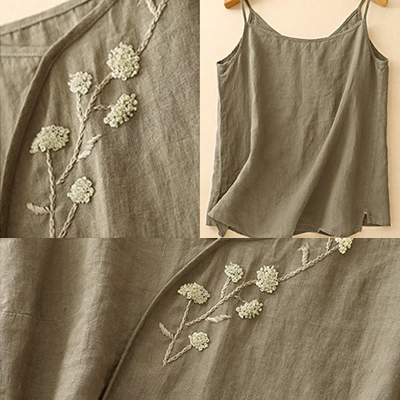 Ethnic Embroidery Asymmetrical Design Women's Cotton Linen Sleeveless Vest
