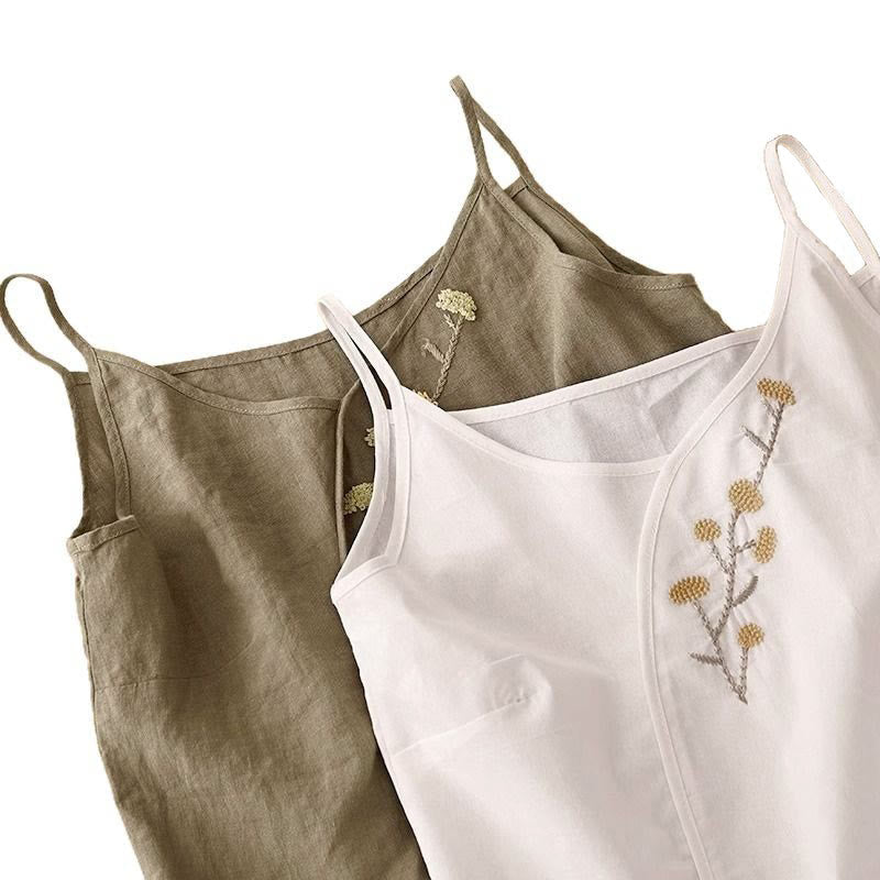 Ethnic Embroidery Asymmetrical Design Women's Cotton Linen Sleeveless Vest