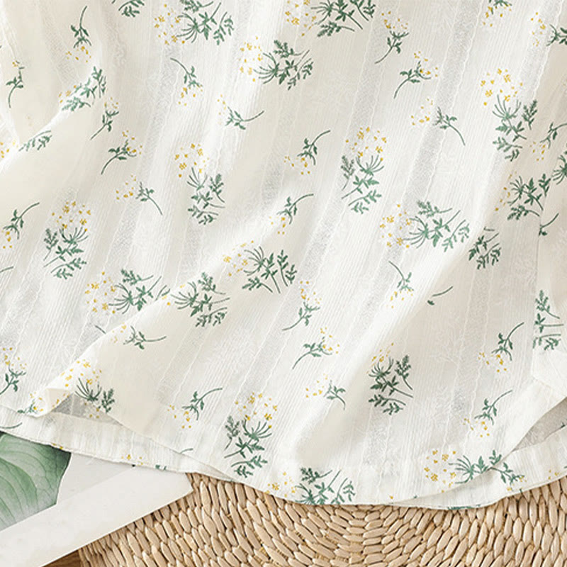 Retro Printing Floral Plant Pattern Chinese Frog-Button Design Women's Cotton Sleeveless Vest
