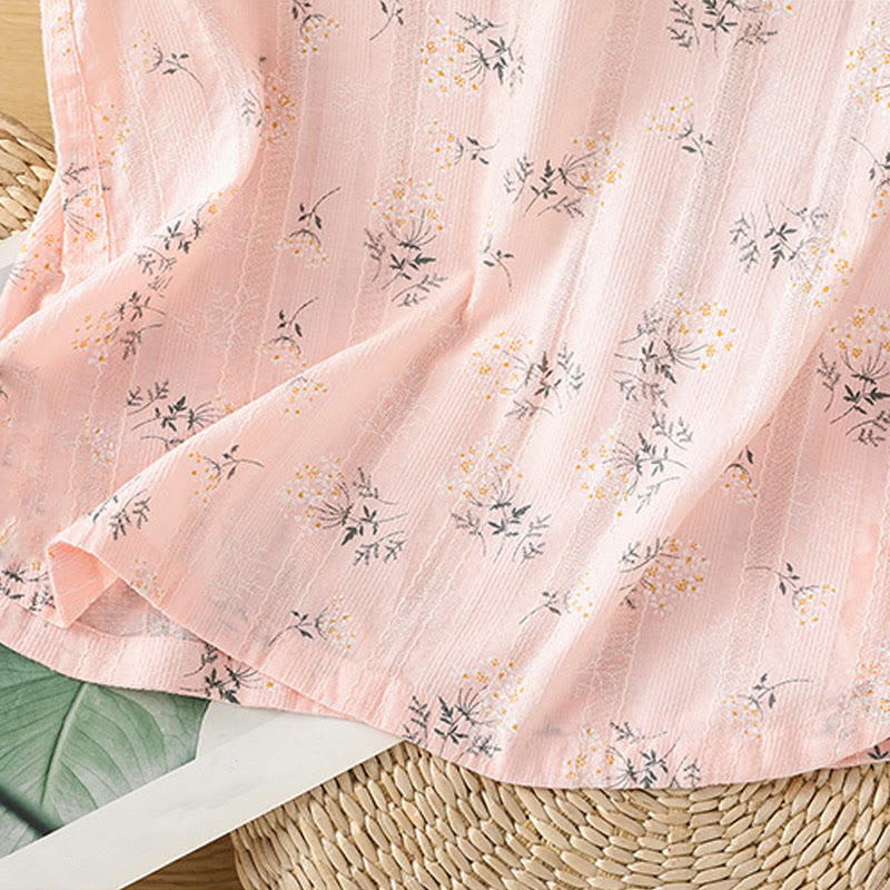 Retro Printing Floral Plant Pattern Chinese Frog-Button Design Women's Cotton Sleeveless Vest