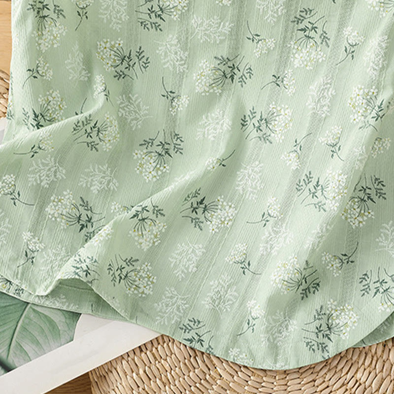 Retro Printing Floral Plant Pattern Chinese Frog-Button Design Women's Cotton Sleeveless Vest
