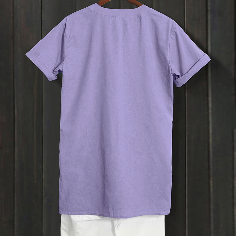 Casual Plain Button Notched Collar Women's Short Sleeve Shirt