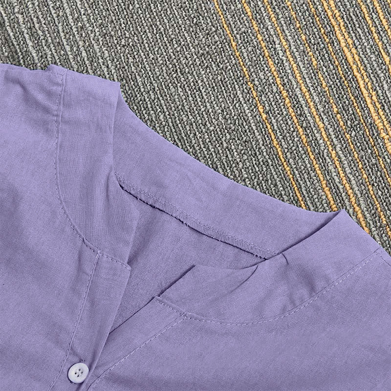 Casual Plain Button Notched Collar Women's Short Sleeve Shirt