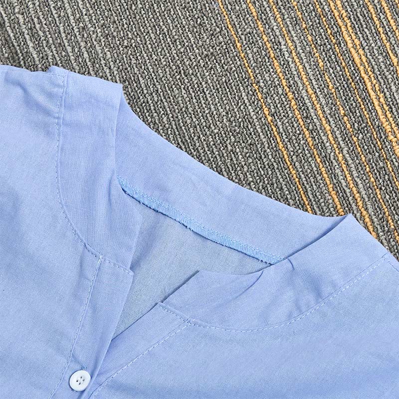 Casual Plain Button Notched Collar Women's Short Sleeve Shirt