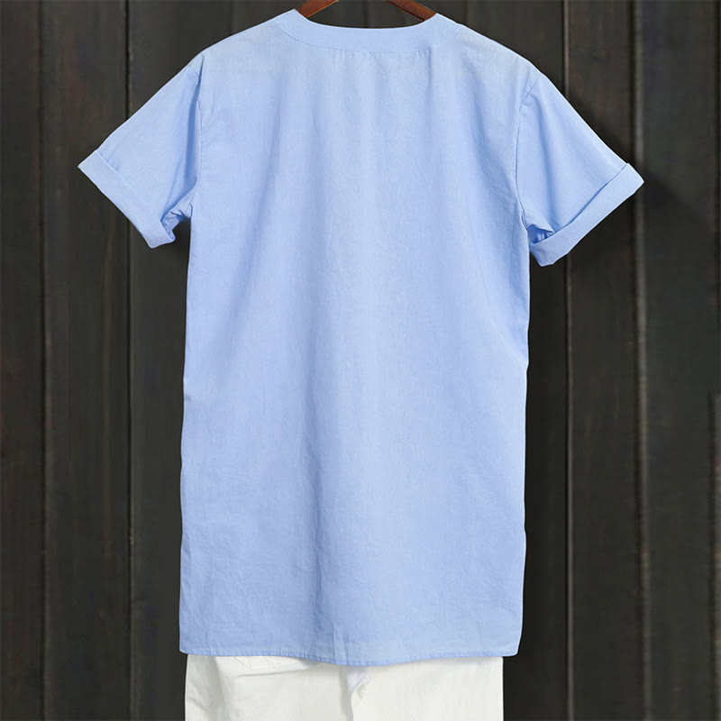 Casual Plain Button Notched Collar Women's Short Sleeve Shirt