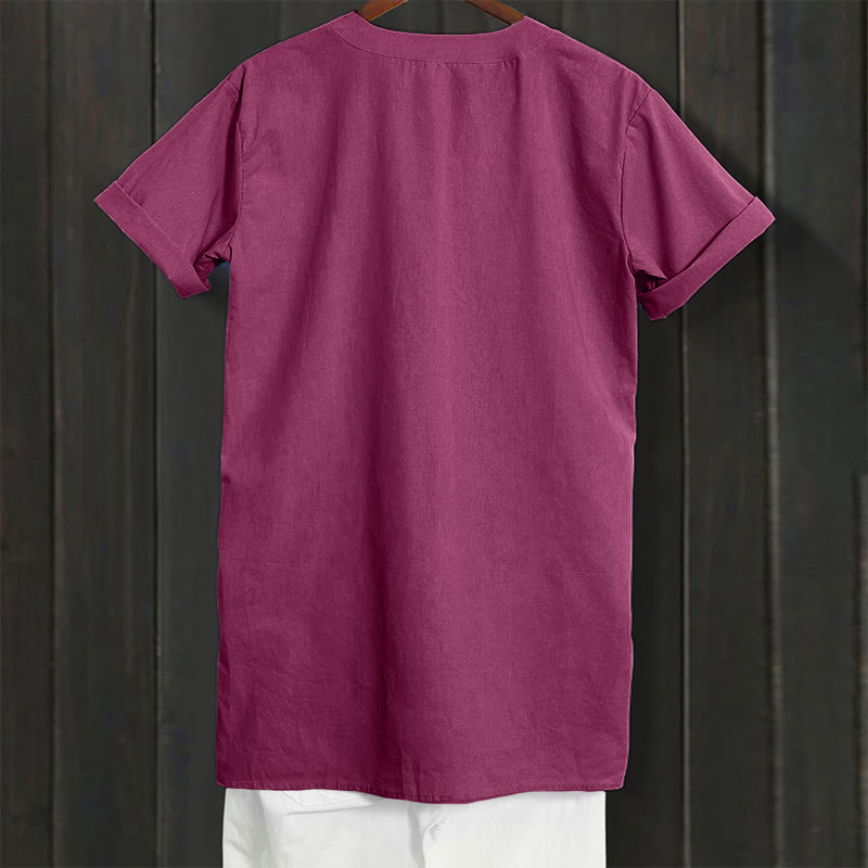 Casual Plain Button Notched Collar Women's Short Sleeve Shirt