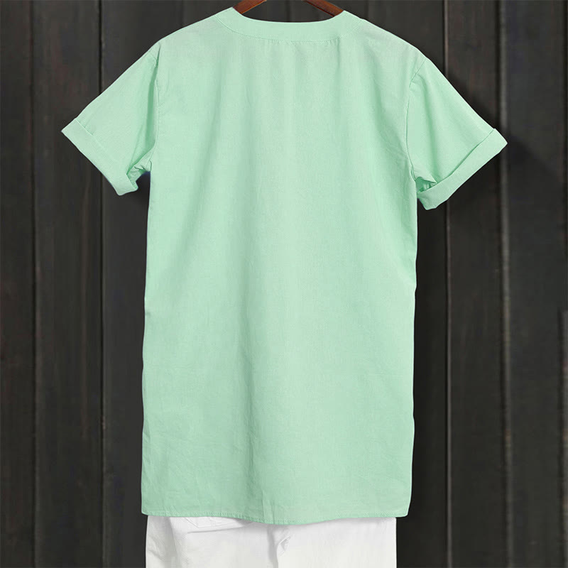Casual Plain Button Notched Collar Women's Short Sleeve Shirt