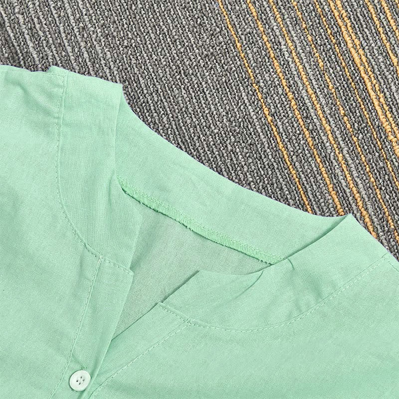 Casual Plain Button Notched Collar Women's Short Sleeve Shirt