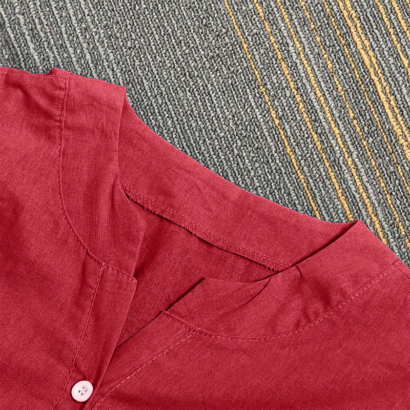Casual Plain Button Notched Collar Women's Short Sleeve Shirt