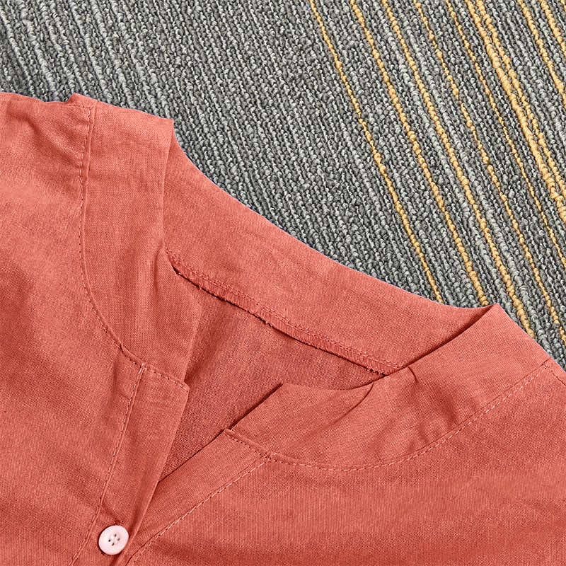 Casual Plain Button Notched Collar Women's Short Sleeve Shirt
