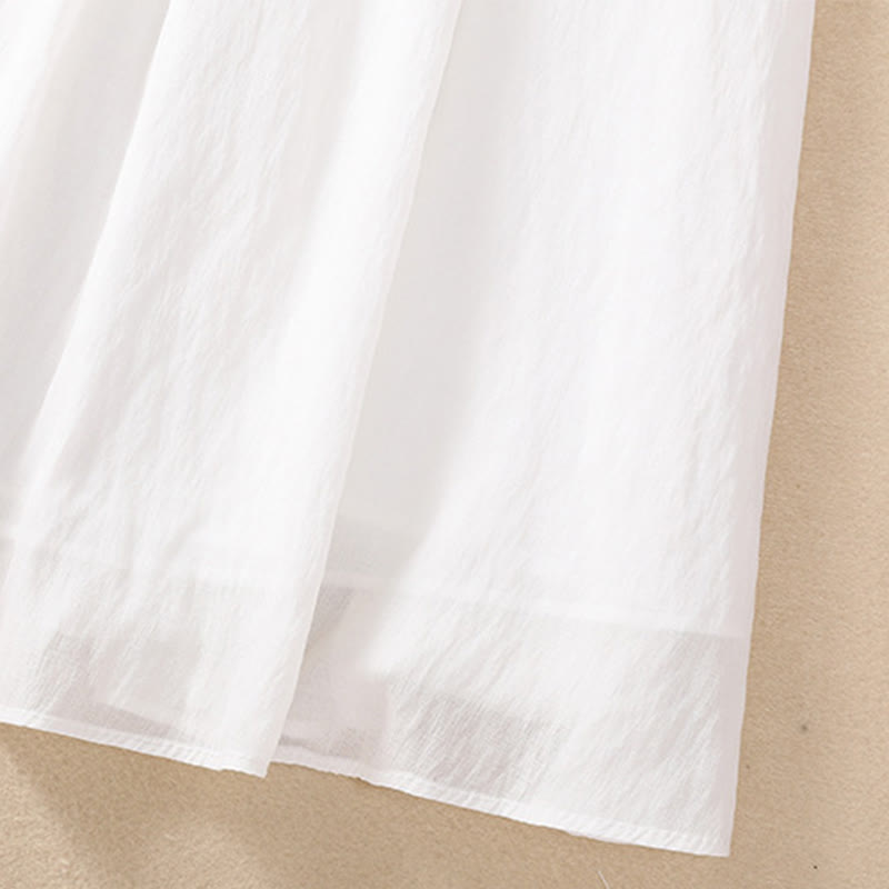 Casual Contrasting Color Pleated Lace-Up Design Women's Cotton Linen 7-8 Length Skirt