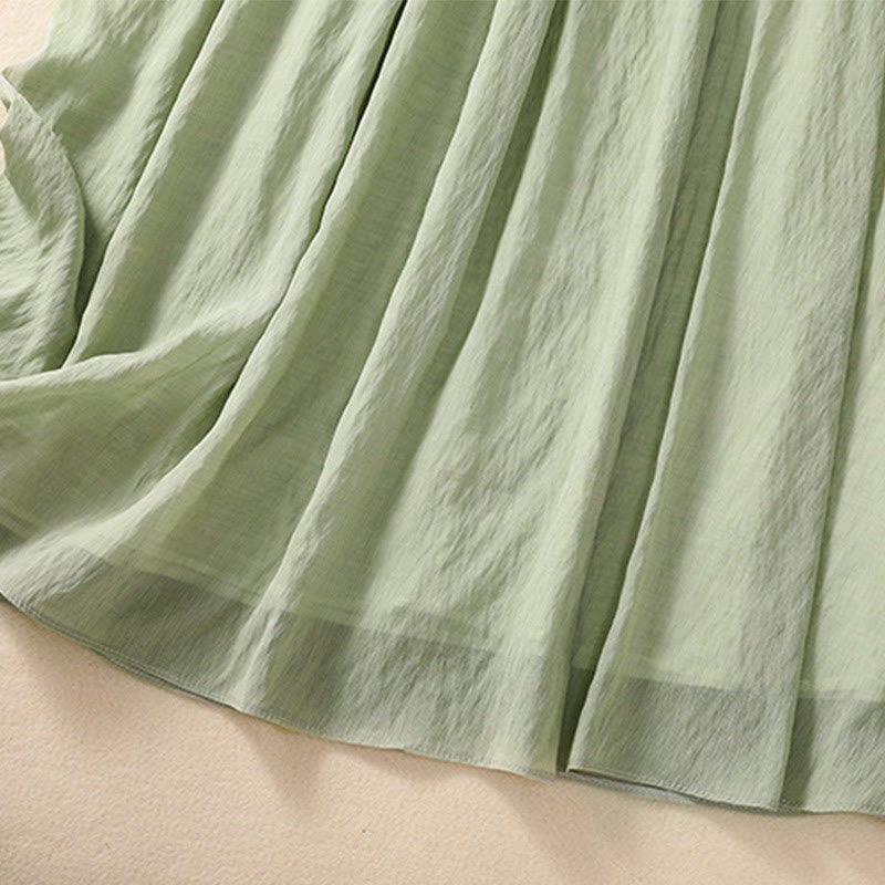 Casual Contrasting Color Pleated Lace-Up Design Women's Cotton Linen 7-8 Length Skirt