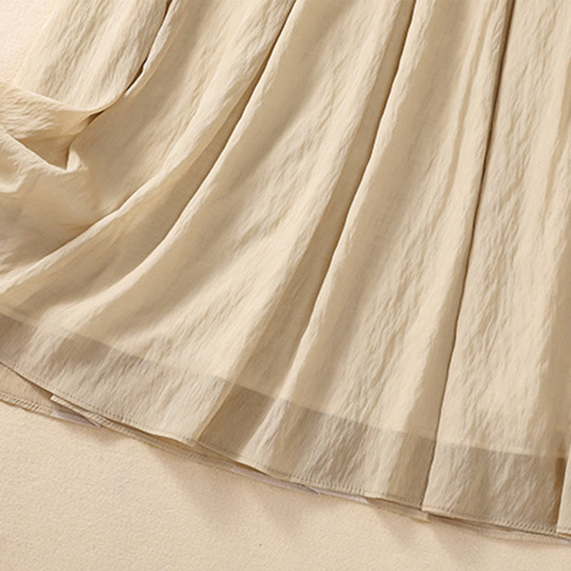 Casual Contrasting Color Pleated Lace-Up Design Women's Cotton Linen 7-8 Length Skirt