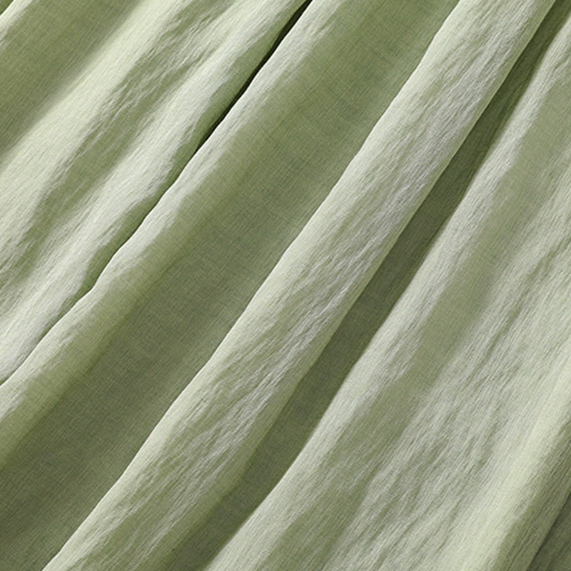 Casual Contrasting Color Pleated Lace-Up Design Women's Cotton Linen 7-8 Length Skirt