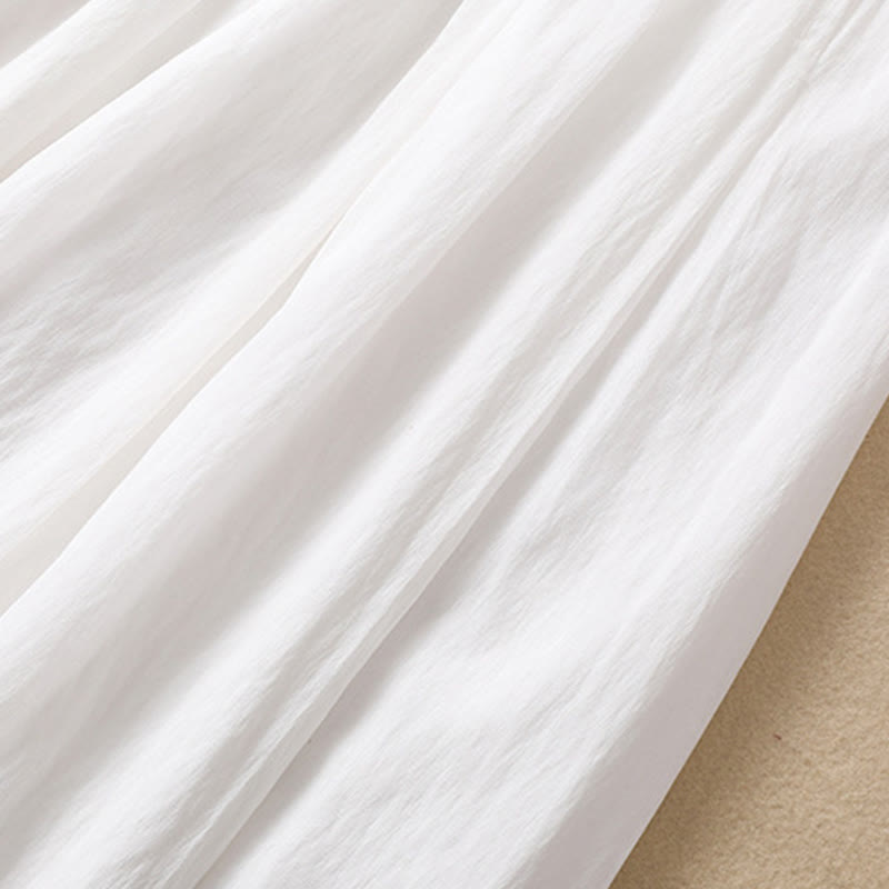 Casual Contrasting Color Pleated Lace-Up Design Women's Cotton Linen 7-8 Length Skirt