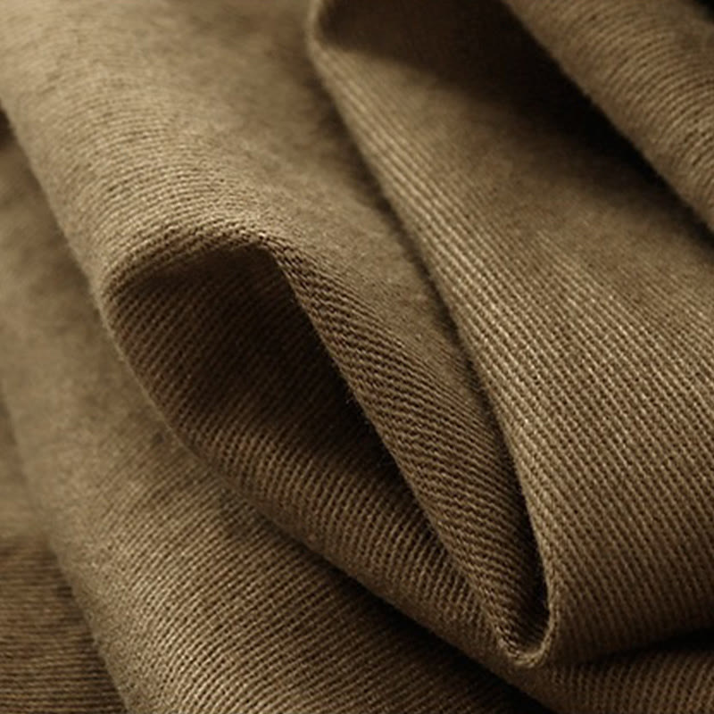 Vintage Plain Drawstring Button Design Slide Slite Women's Cotton Linen 7-8 Length Skirt With Pockets