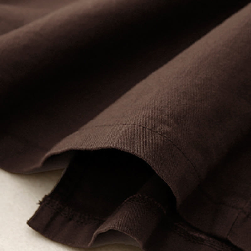 Vintage Plain Drawstring Button Design Slide Slite Women's Cotton Linen 7-8 Length Skirt With Pockets