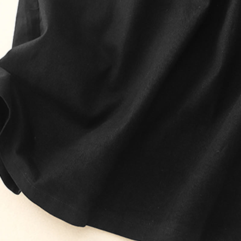 Vintage Plain Drawstring Button Design Slide Slite Women's Cotton Linen 7-8 Length Skirt With Pockets