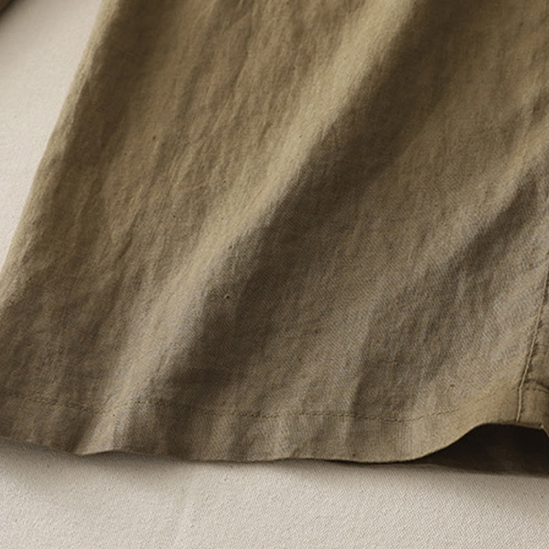 Casual Colorblock Drawstring Women's Cotton Wide Leg Pants With Pockets