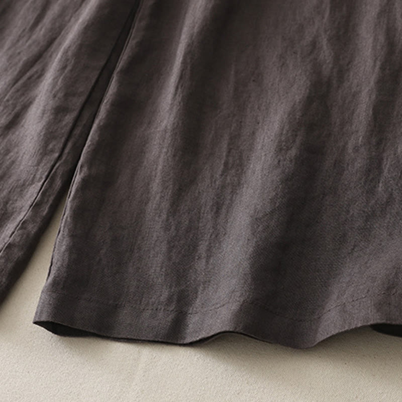 Casual Colorblock Drawstring Women's Cotton Wide Leg Pants With Pockets