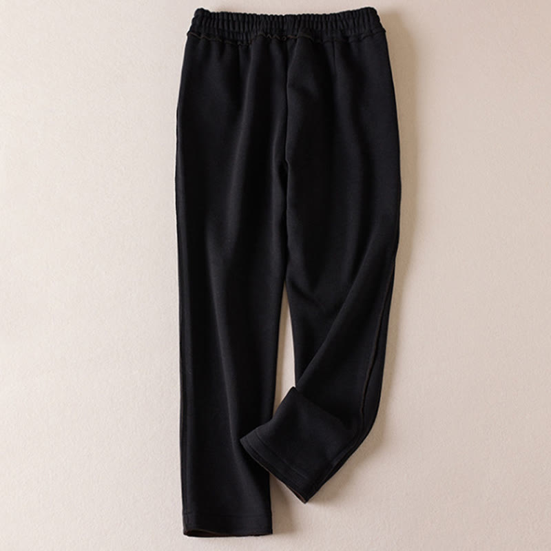 Casual Colorblock Drawstring Women's Cotton Wide Leg Pants With Pockets