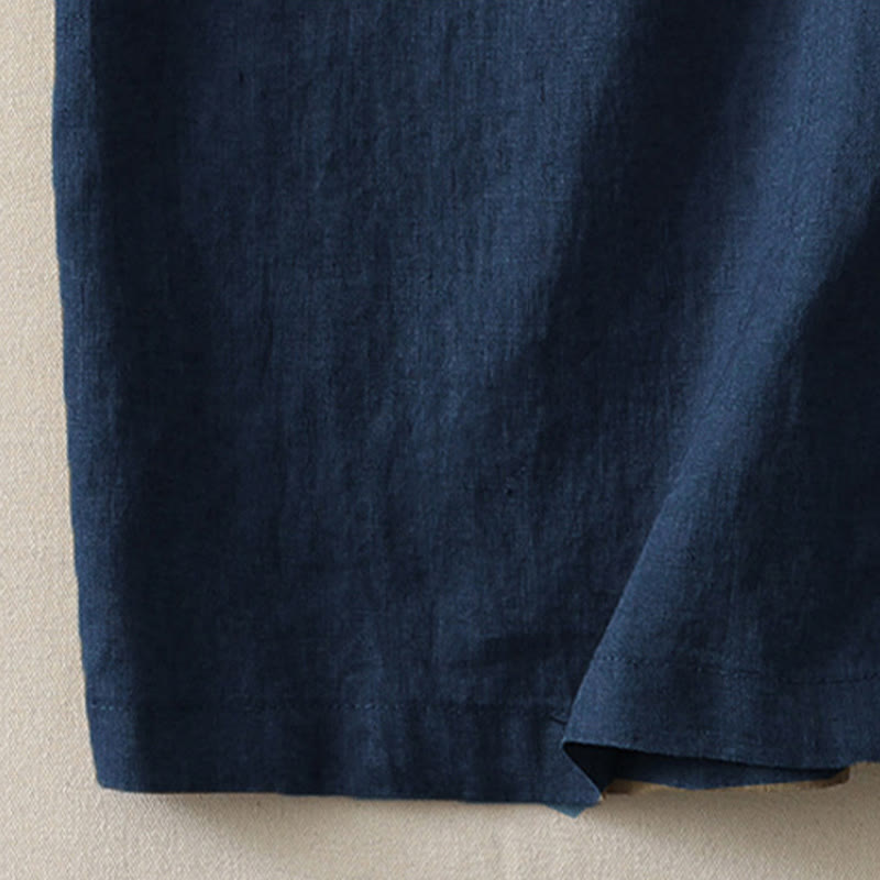 Casual Colorblock Drawstring Women's Cotton Wide Leg Pants With Pockets