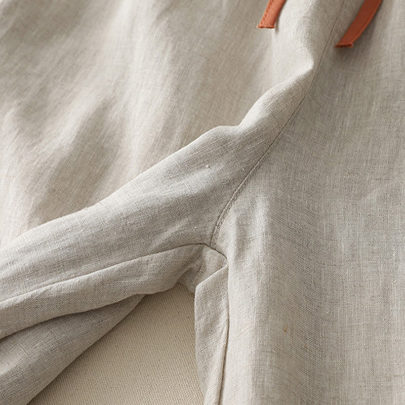 Casual Colorblock Drawstring Women's Cotton Wide Leg Pants With Pockets