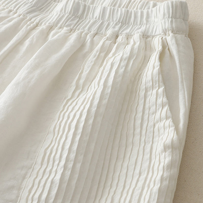 Casual Plain Tucker Pleats Elastic Women's Polyester Wide Leg Pants With Pockets