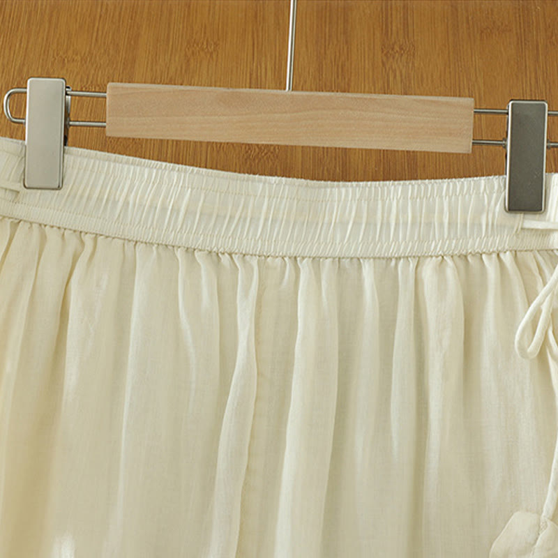 Casual Plain Lined Ribbon Elastic Women's Polyester Wide Leg Pants With Pockets