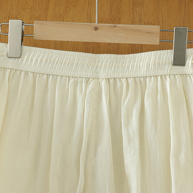 Casual Plain Lined Ribbon Elastic Women's Polyester Wide Leg Pants With Pockets