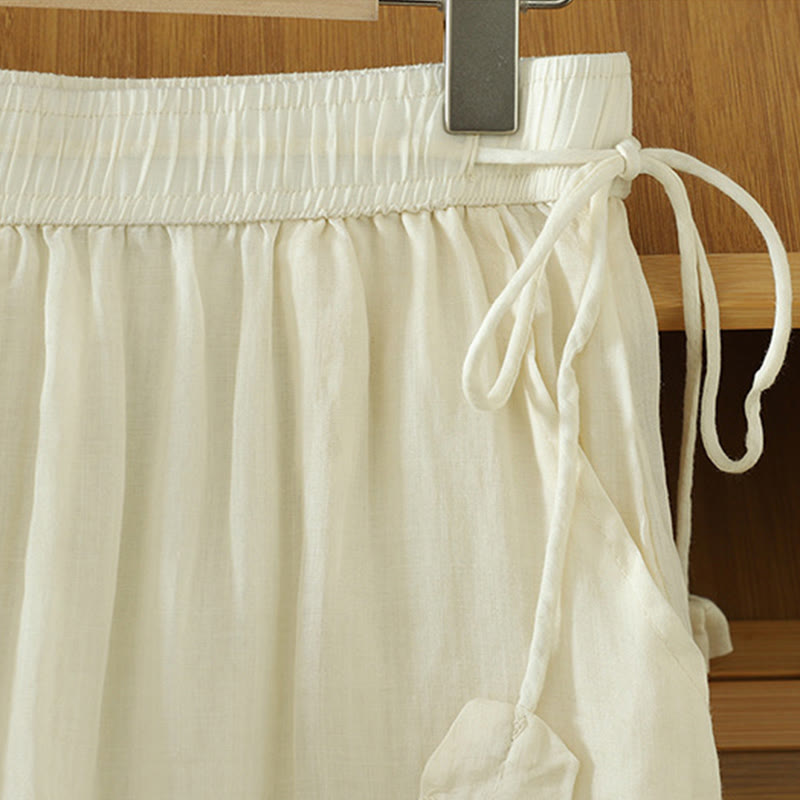 Casual Plain Lined Ribbon Elastic Women's Polyester Wide Leg Pants With Pockets