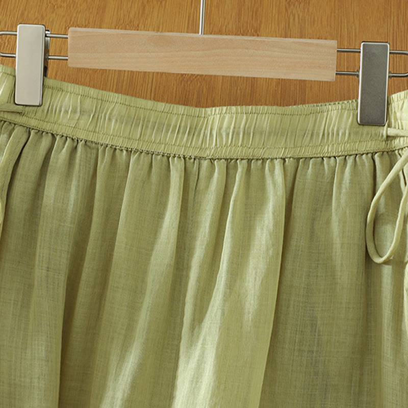 Casual Plain Lined Ribbon Elastic Women's Polyester Wide Leg Pants With Pockets