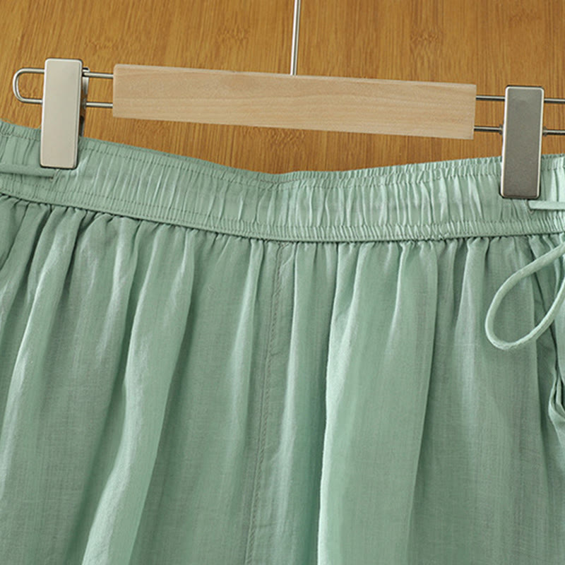 Casual Plain Lined Ribbon Elastic Women's Polyester Wide Leg Pants With Pockets