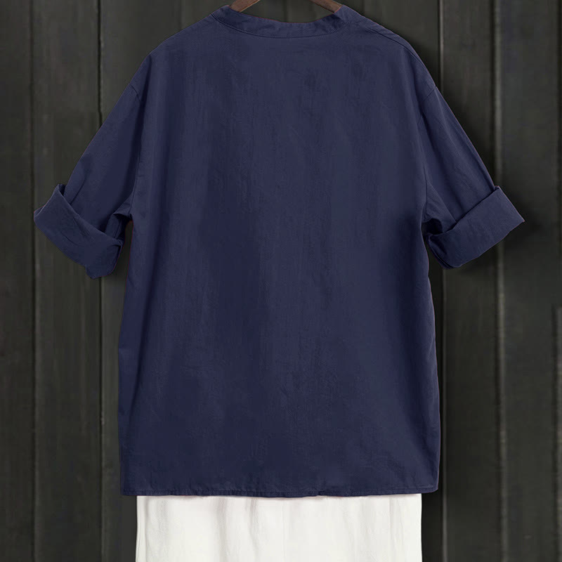 Breathable Cotton Linen Notched Collar Meditation Shirt