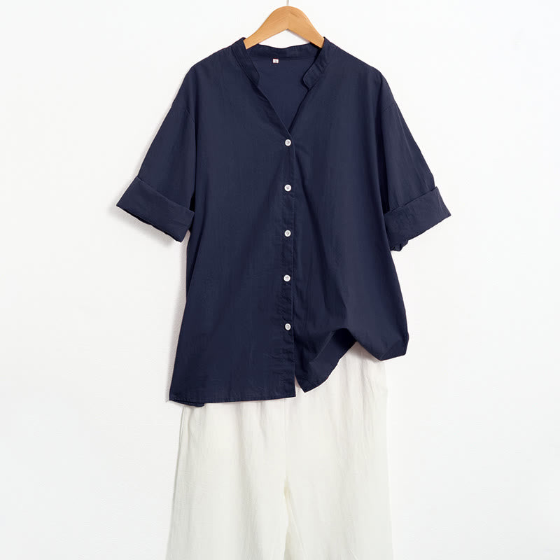 Breathable Cotton Linen Notched Collar Meditation Shirt