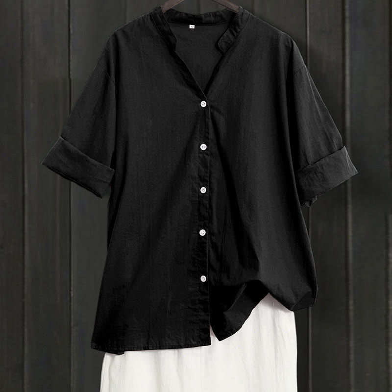 Breathable Cotton Linen Notched Collar Meditation Shirt