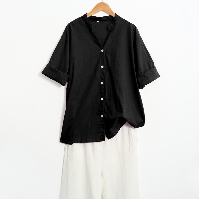 Breathable Cotton Linen Notched Collar Meditation Shirt