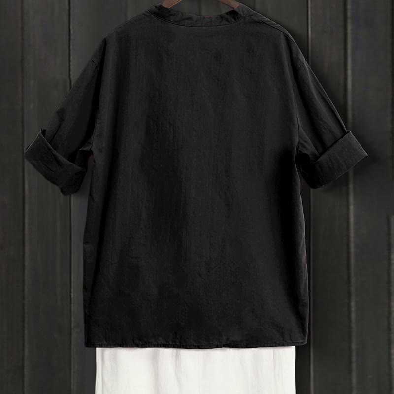 Breathable Cotton Linen Notched Collar Meditation Shirt